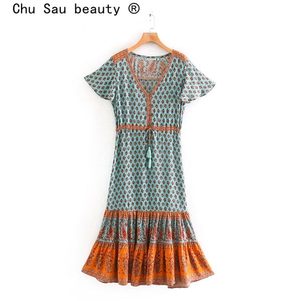 

beauty fashion boho floral print midi dress women holiday chic single breasted long dresses female vestido de moda 210514, Black;gray