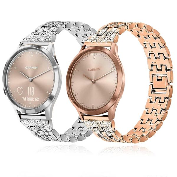 

watch bands diamond bling strap compatible garmin vivoactive 4 3 vivomove hr active jewelry metal wrist 20mm 22mm, Black;brown