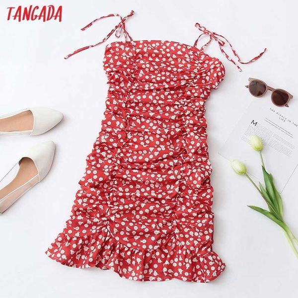 

tangada fashion women red flowers print strap dress sleeveless backless zipper female mini dress qw104 210609, Black;gray