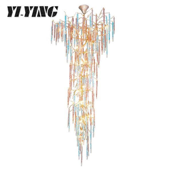 

yiying duplex staircase roof lighting all-copper branch hollow living room french villa luxury crystal ceiling lights