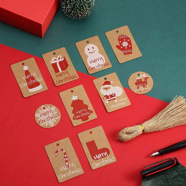 

christmas decorations 100pcs merry kraft gift tag with rope wrapping hang tags santa claus paper cards xmas year navidad decor
