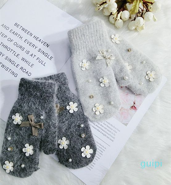

five fingers gloves women korean winter hair cute warm mittens, Blue;gray