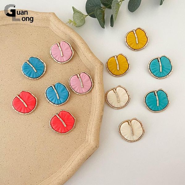

stud guanlong resin metal cute big earrings for women korean leaf large vintage earings trend elegant fashion jewelry colorful, Golden;silver