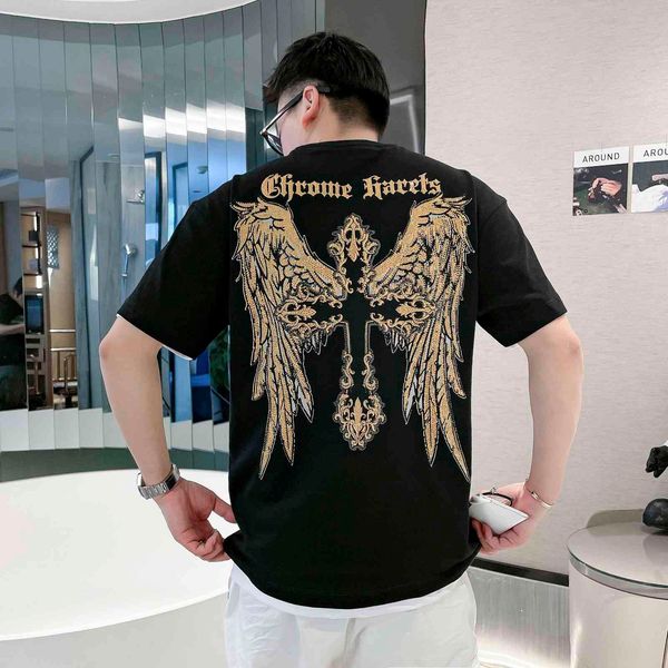 

short fashion brand crosin cross 2021 sleeve summer men's casual bette drill embroidered wings printed sports t-, White;black