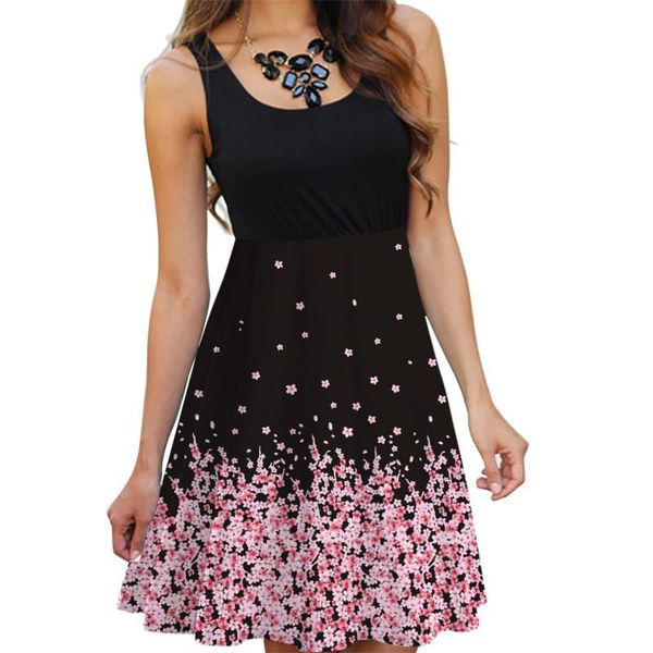

casual dresses floral boho dress ladies sleeveless o-neck slim a-line tank summer women fashion vintage 3d printing vestidos, Black;gray