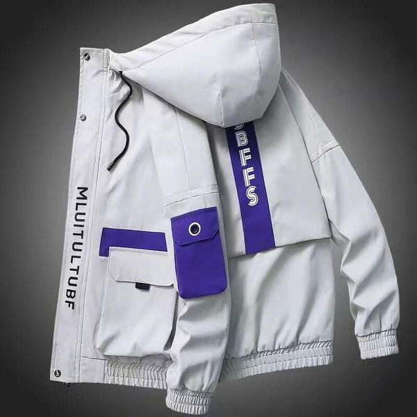 

men's jackets spring autumn patchwork streetwear men big size 3xl hooded casual loose print windbreaker jacket male hip hop coat homme, Black;brown