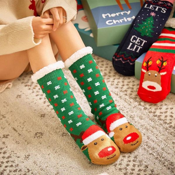 

christmas decorations women's winter socks thick plush polyester acrylic warm non-slip home floor gifts cartoon carpet