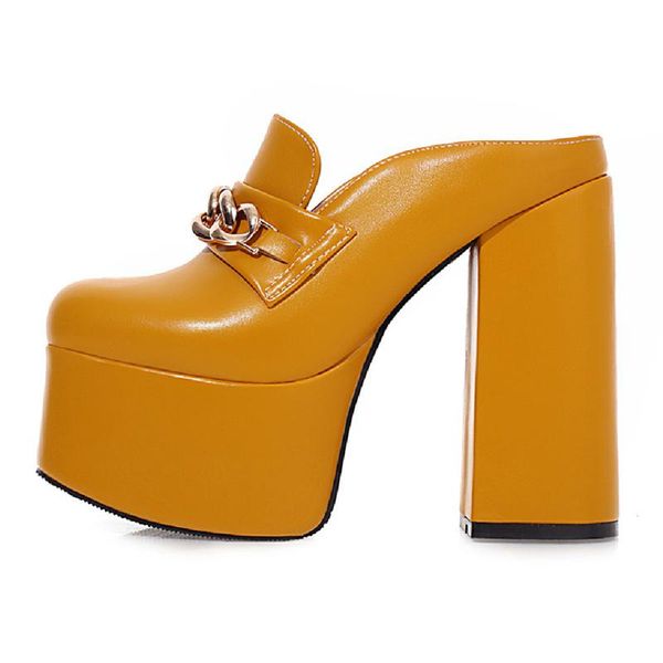 

women's sandals platform 2021 chain summer shoes for women yellow black party fetish ladies block heels mules slippers