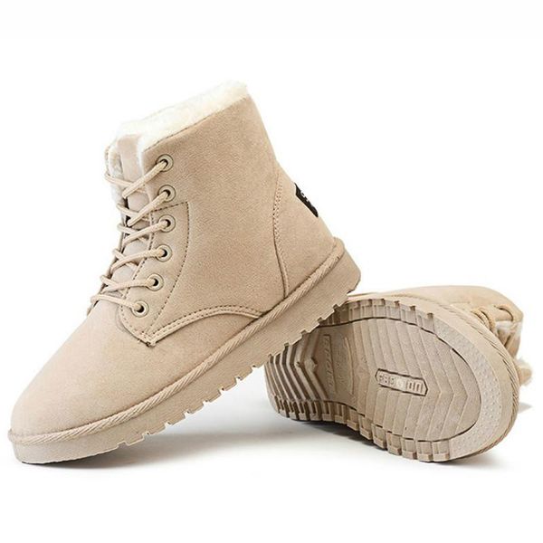 

boots 2021 style snow ladies cotton calf fur warm winter shoes lace-up, Black