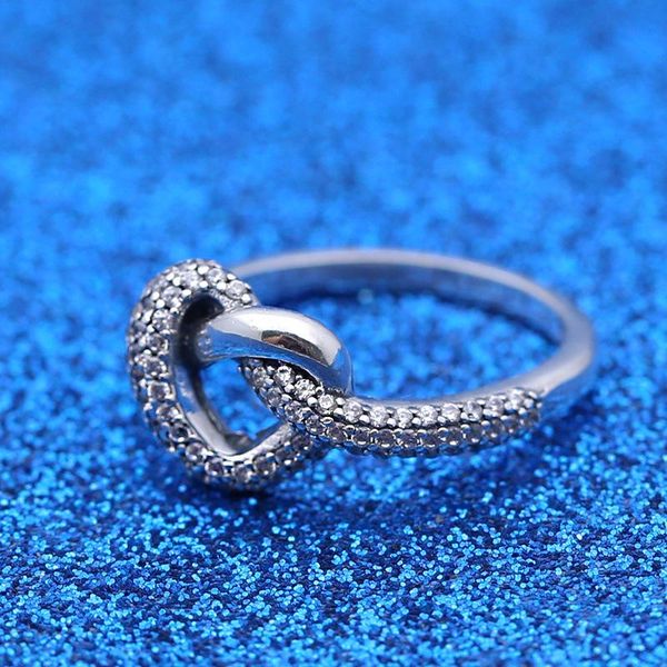 

sterling silver ring knotted heart symbol of love crystal for women wedding party gift fine jewelry cluster rings, Golden;silver