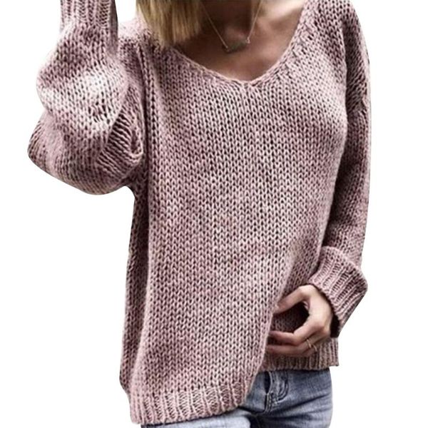 

women's sweaters casual women loose sweater solid color knitted v neck long sleeve clothes, White;black