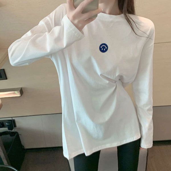 

women's sweaters hoodies white base coat spring and autumn winter loose korean version with embroidered medium length long sleeve t-shi, White;black