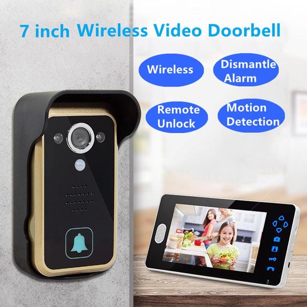 

doorbells 2.4ghz wireless video doorbell home intercom system camera door bell w/ 7 inch screen monitor villa apartment remote unlock