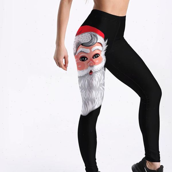 

leggings christmas high waist stretch womens pant digital print holiday fitness ankle length, Black;white