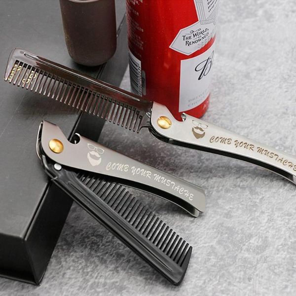 

hair brushes portable folding steel combs for men oil head beard product foldable man comb styling hairdressing hai d0m5, Silver