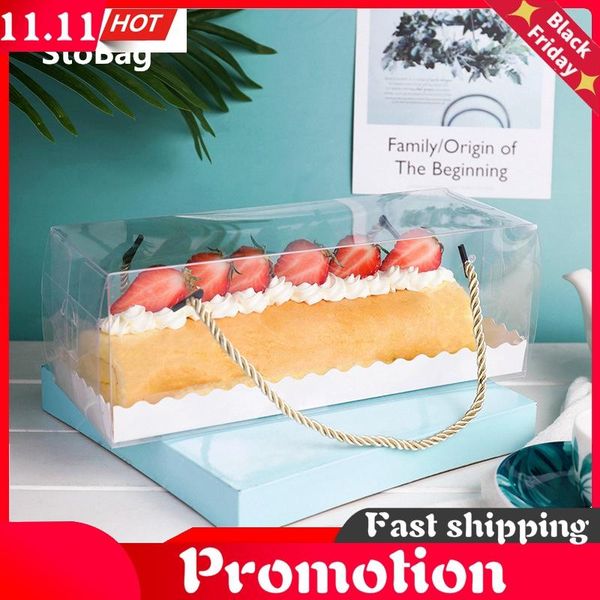 

10pcs chocolate cake packaging box portable swiss roll transparent towel pastry baking party birthday gift wrap