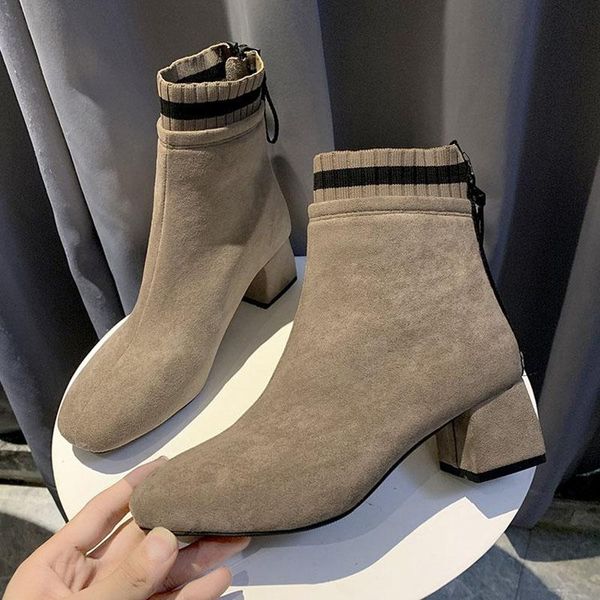 

boots women's frosted leather motorcycle short snow high heels, Black