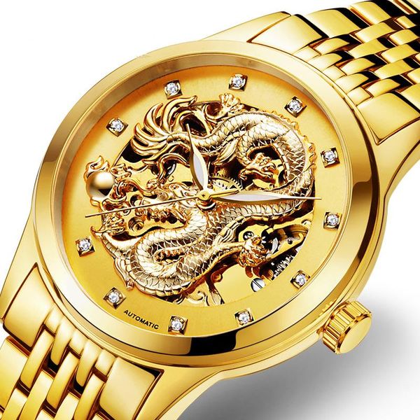 

wristwatches men's automatic mechanical wristwatch living waterproof watch business clock gold steel belt watches for men, Slivery;brown