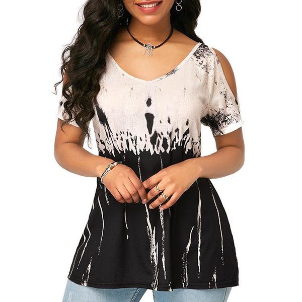 

women's fashion trend t-shirt off-shoulder short-sleeved, White