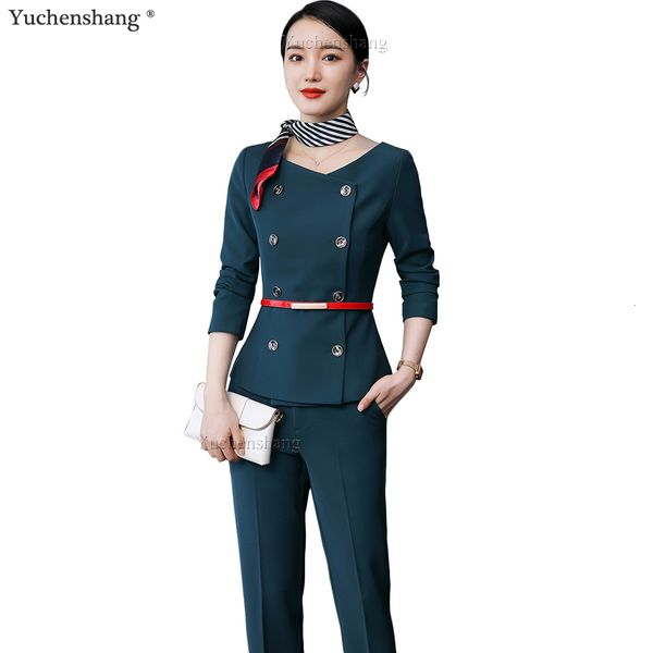 

women's suits & blazers dark green women asymmetric neckline blazer and pant suit button decoration jacket with trousers two pieces set, White;black