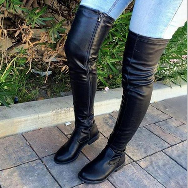 Сапоги женские коленные туфли с низкой плоской каблуками Женщина Chaussure Zapatos Mujer Gladiator Vintage Leather Plus Booties SF0887