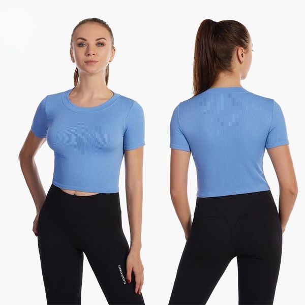 

yoga outfit splendid women's short sleeve shirt european and american striped knitted soft breathable sports outdoor fitness