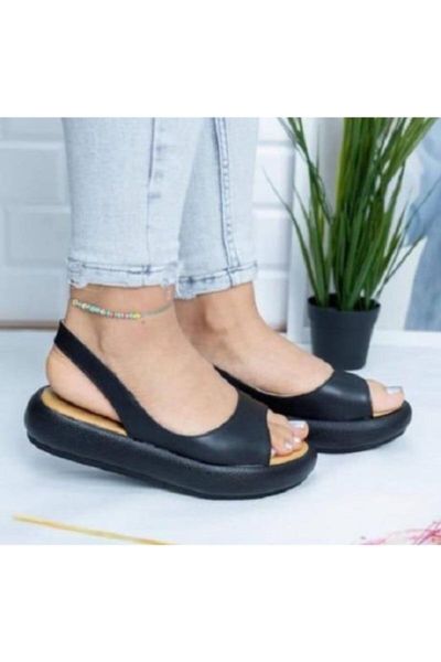 

sandals women's rubber detailed thick sole, Black