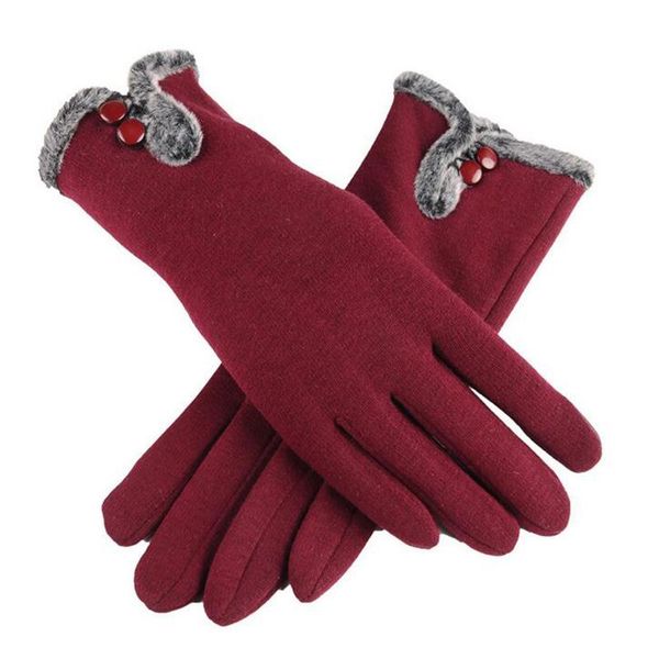 

sports gloves female autumn winter non-inverted velvet cashmere full finger warm lace women cotton touch screen, Black