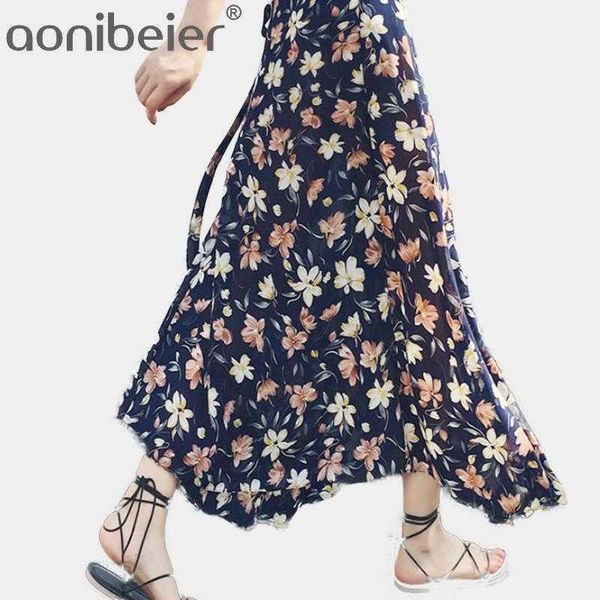 Sommer Blumendruck Langer Rock Frauen Maxi Polka Dot Hohe Taille Chiffon S Boho Casual Strand S 26 Farben 210604