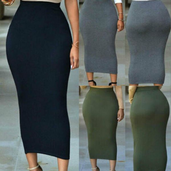 

2020 new brand muslim thick solid skirt bodycon slim high waist stretch long women pencil skirt, Black;white