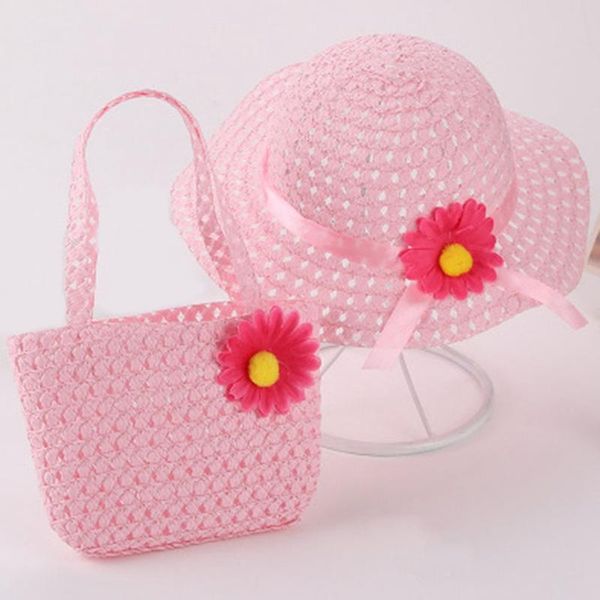 

backpacks 1sets children summer handbag hat straw weave holiday girls handmade flower ribbon bags mini floral crossbody bag elegant panama