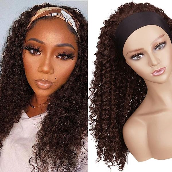 

synthetic wigs kinky curly headband long jerry afro wig with ombre black brown hair glueless for women