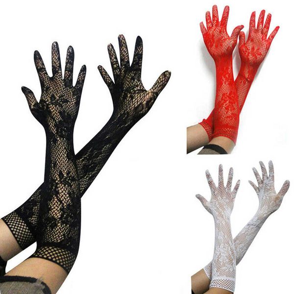 

ladies mesh bridal gloves long lace gloves gothic steampunk fancy dress bridal wedding gloves y0827, Blue;gray