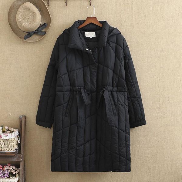 

plus size outerwear & coats coat for women oversize women's mid-length lapel and hooded long-sleeve thickened interlayer cotton winter, Black