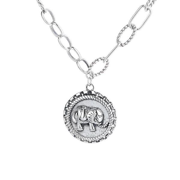 

pendant necklaces south korea east round bead chain side splicing embossed elephant necklace aesthetic initial charms, Silver