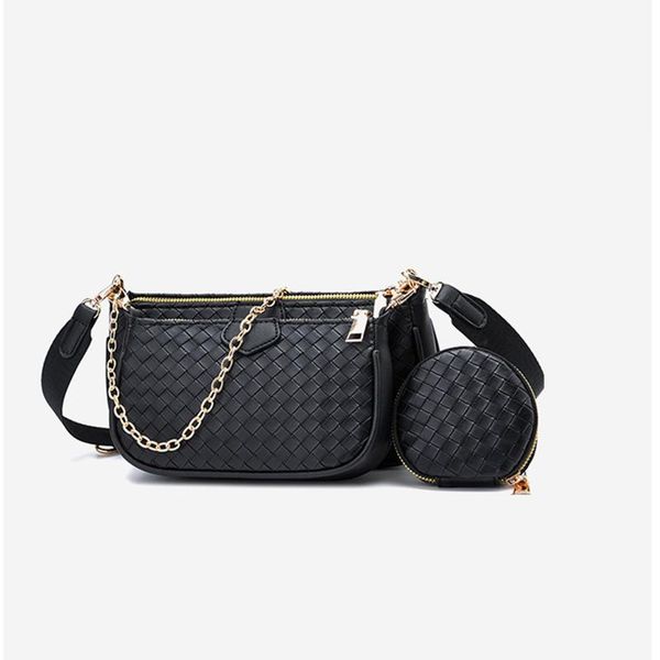 

summer style trendy korean version pu leather woven triplets diagonal bag zipper shoulder handbag casual retro mini simple totes