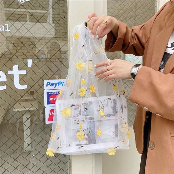 

shopping bags handmade flower embroidery foldable travel shoulder bag reusable folding tote handbags dropship