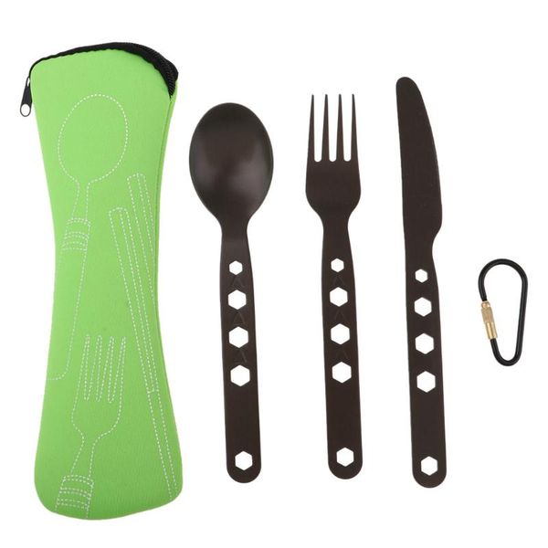 

camp kitchen outdoor portable camping picnic cutlery set knife fork spoon w/ storage bag