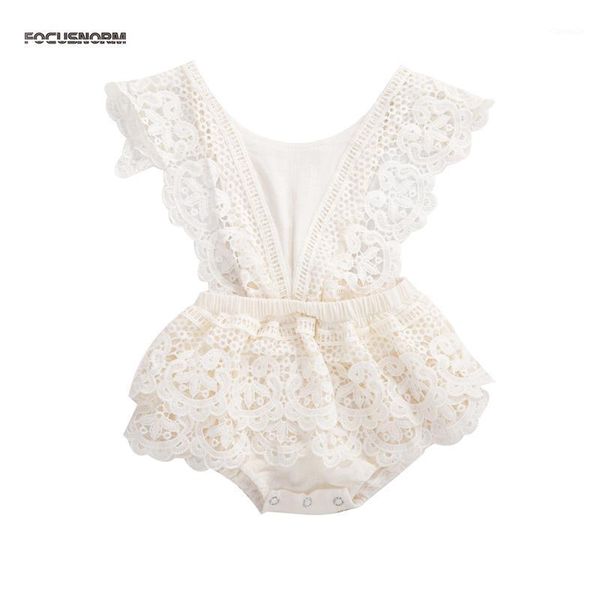 

0-3y baby girls bodysuits lace flowers ruffles short sleeve backless jumpsuits summer outfits rompers, Blue