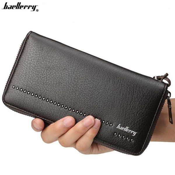 

wallets baellerry men wallet long zipper big capacity leather with coin pocket male clutch purse cartera hombre1, Red;black
