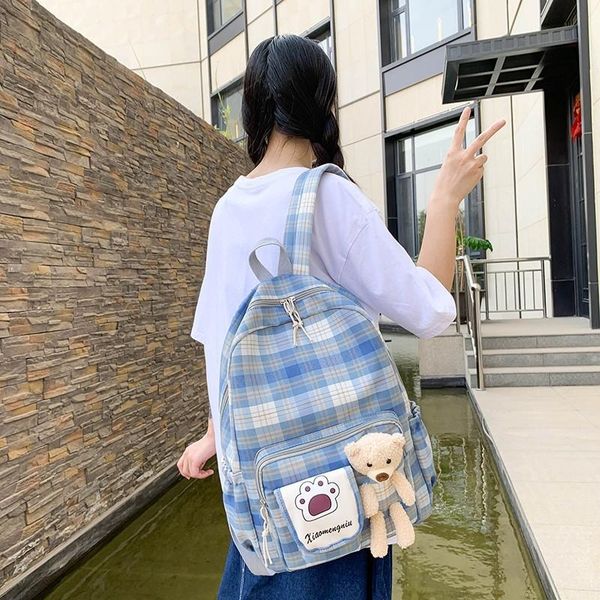 

school bags korean style fashion backpacks for women cute plaid large capacity nylon travel