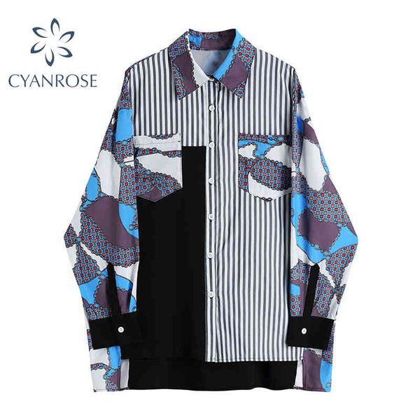 

cropped patchwork oversized blouses or cardigan streetwear fashion harajuku retro blusas casual grunge bf pocket lady 210417, White