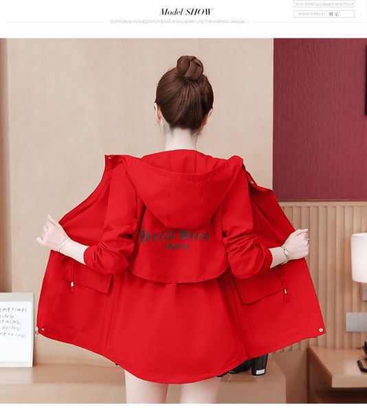 

fashion windbreaker women's coat autumn long sleeve hooded pocket zipper jacket female outerwear plus size, Tan;black