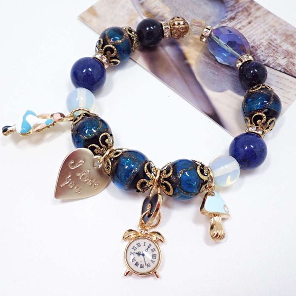 

strands s455 glass blue sand stone bracelet women's lapis lazuli jewelry bracelet, Black