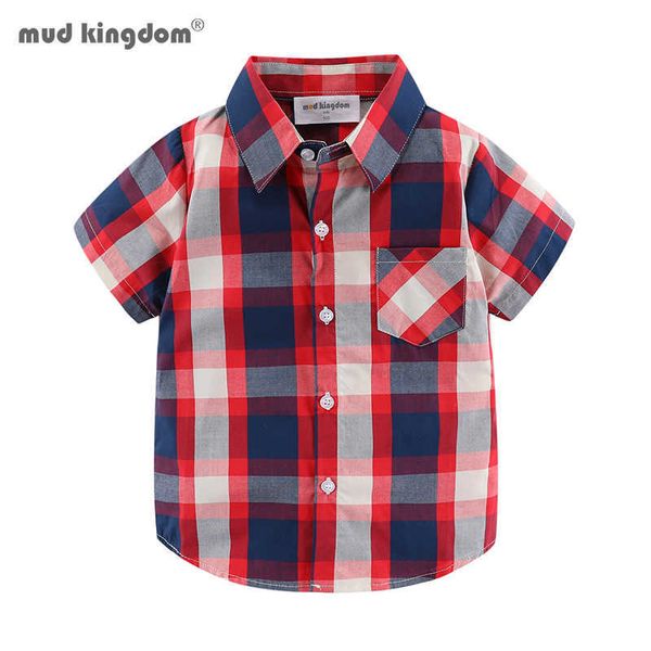 Mudkingdom Sommer Jungen Kariertes Hemd Button-Down Kurzarm Kleid für Big Tops Bunte Kinderkleidung 210615