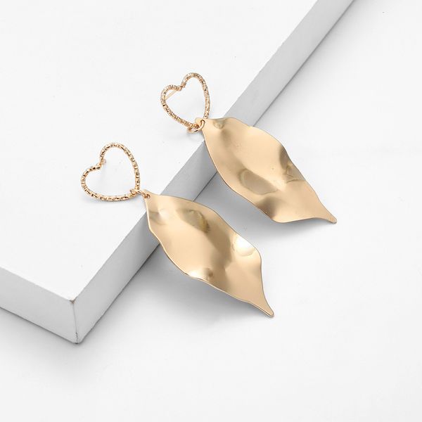 

studs earrings personality creative heart shape irregular leaves smooth long temperament simple, Golden;silver