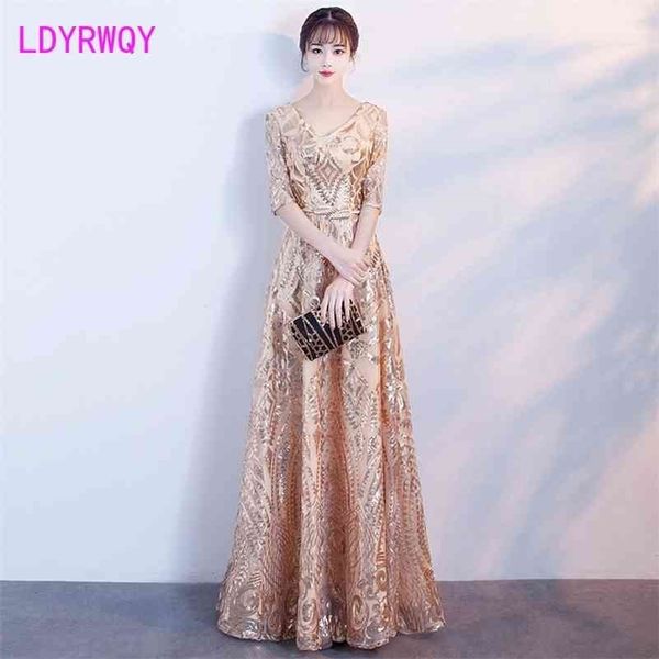

s fashion long section banquet slim gold sequin dress female ankle-length v-neck zippers solid 210416, Black;gray