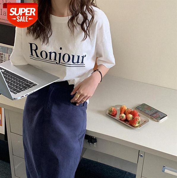 

huang zheng letter printed short-sleeved t-shirt female korean version loose solid color simple casual xst21012 #sr5u, Black;gray