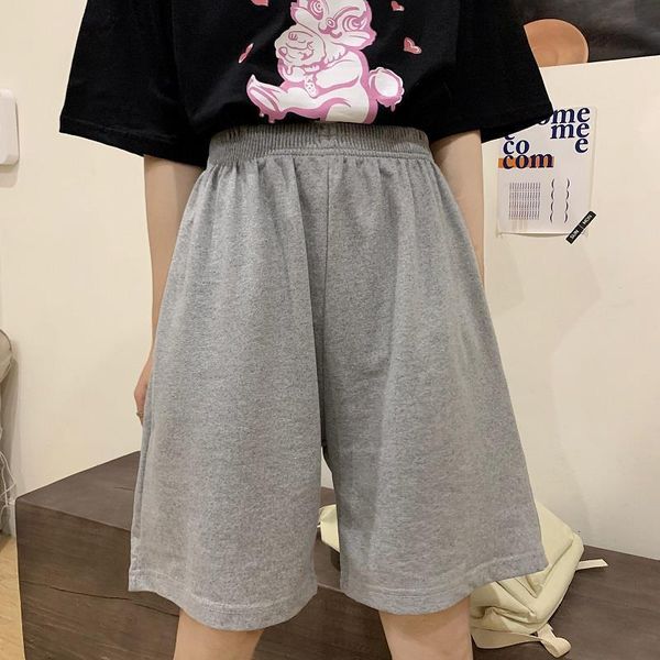 

fashion casual regular loose women short big size straight solid elasticity jogger shorts korean pure cotton gray black female, White;black