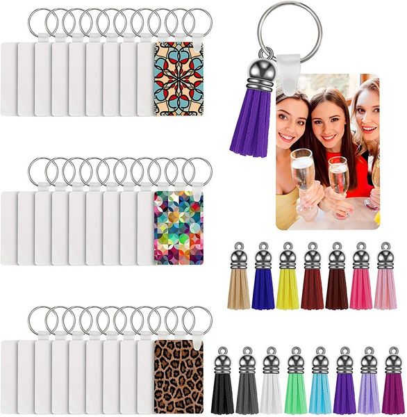 Blank Sublimation KeyChain 30 шт. / Установка MDF Теплосъемка Двухборы Сублимационные заготовки Установить включить ключевые цепочки Party DIY Favors